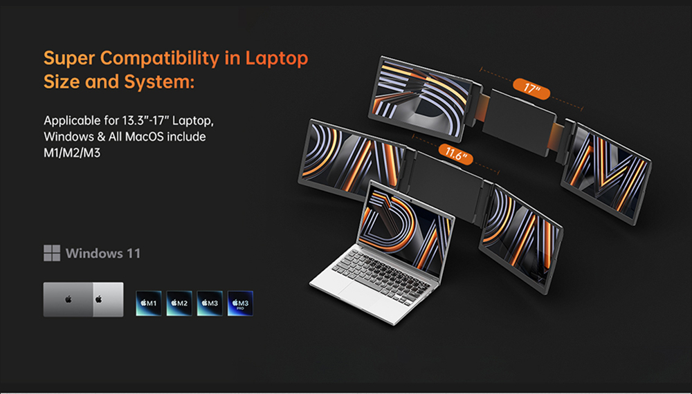 Triple Screen Laptop Monitor Foldable - 13-14 İnç PC Çift Ekran LCD