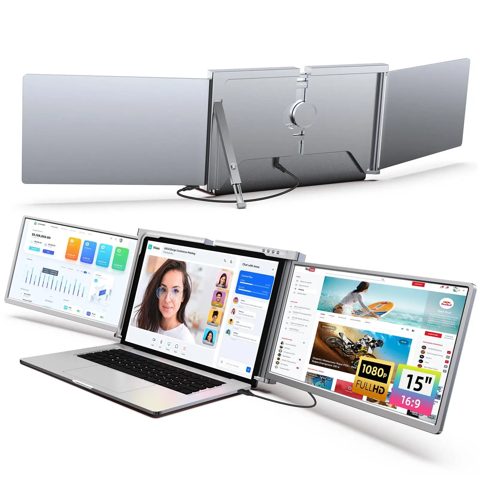 Dual Screen Portable Monitor Extender - 15 İnç TEK KABLOLU ÇİFT EKRANLI
