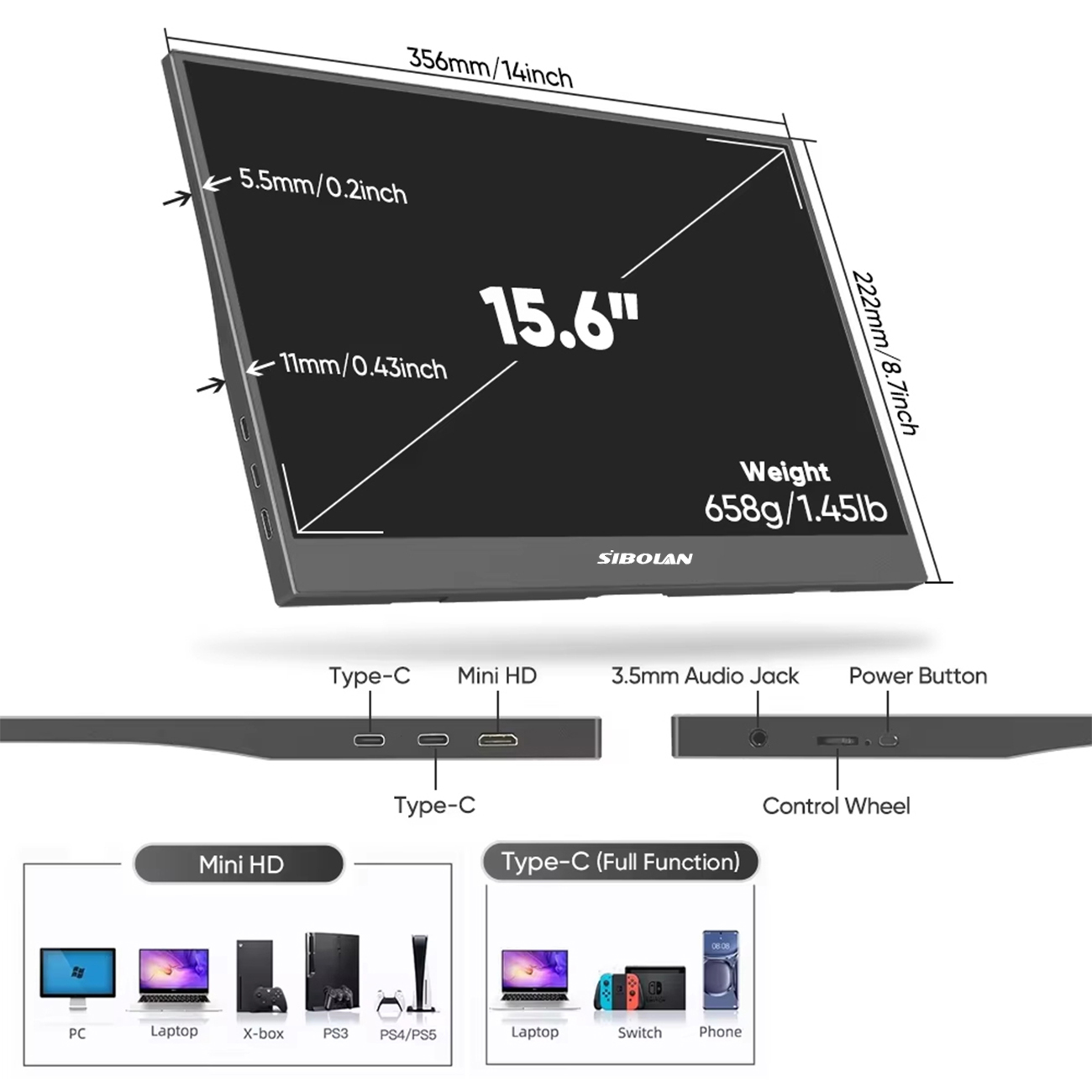 SIBOLAN 15,6 inç Taşınabilir M - Portable Monitor 15.6 Inch 1080P Type C incelemesi ve fiyatı